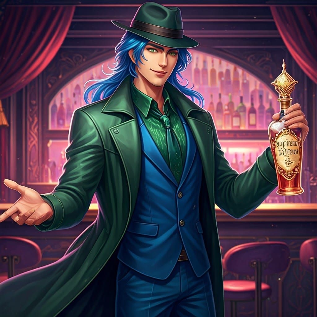 Charming Man with Hypnotic Drink, in Syd Mead Style