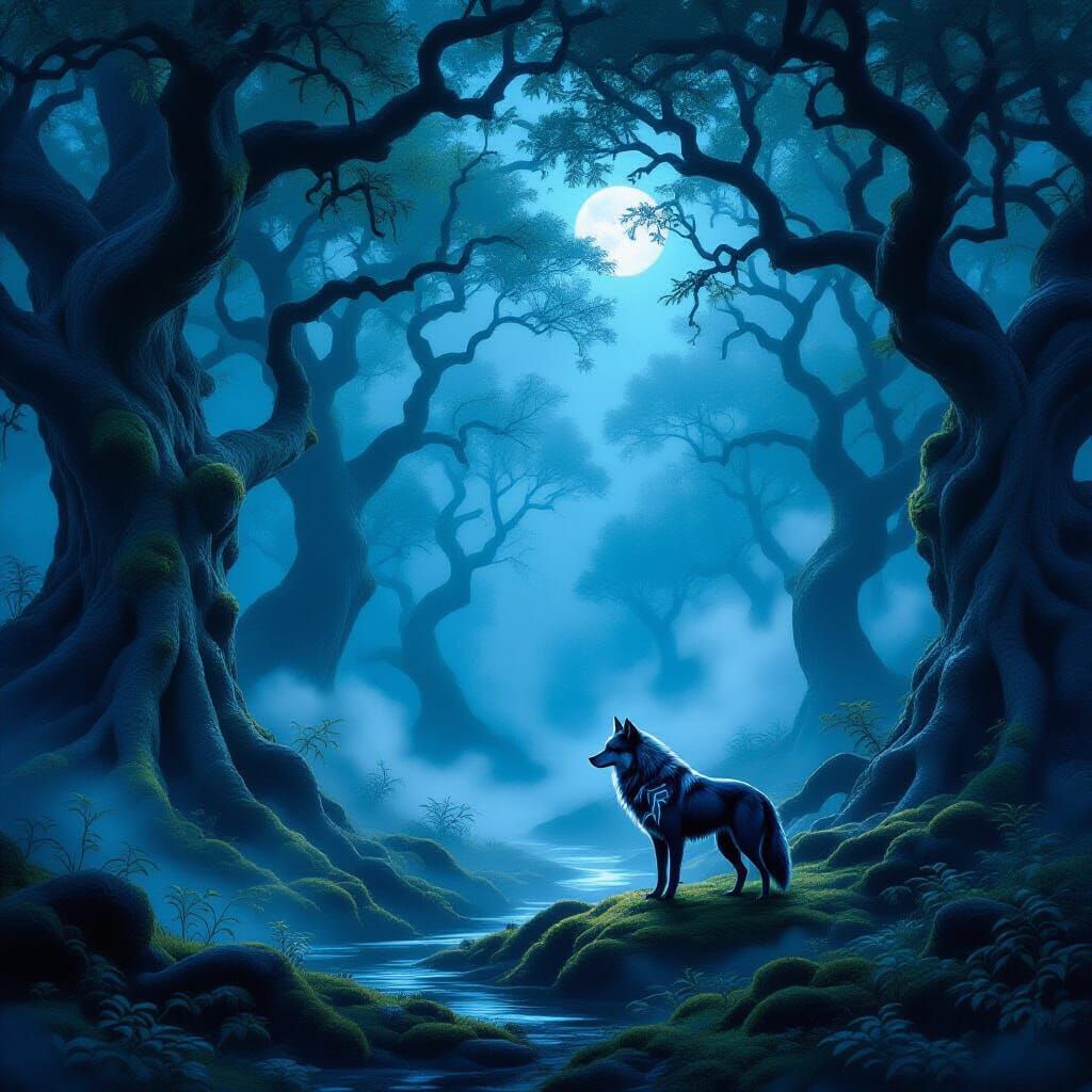 Majestic Wolf Warrior in Ethereal Forest Cathedral