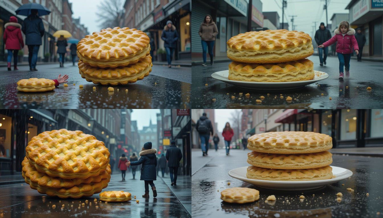 Giant Biscuits Rain Down on City Street