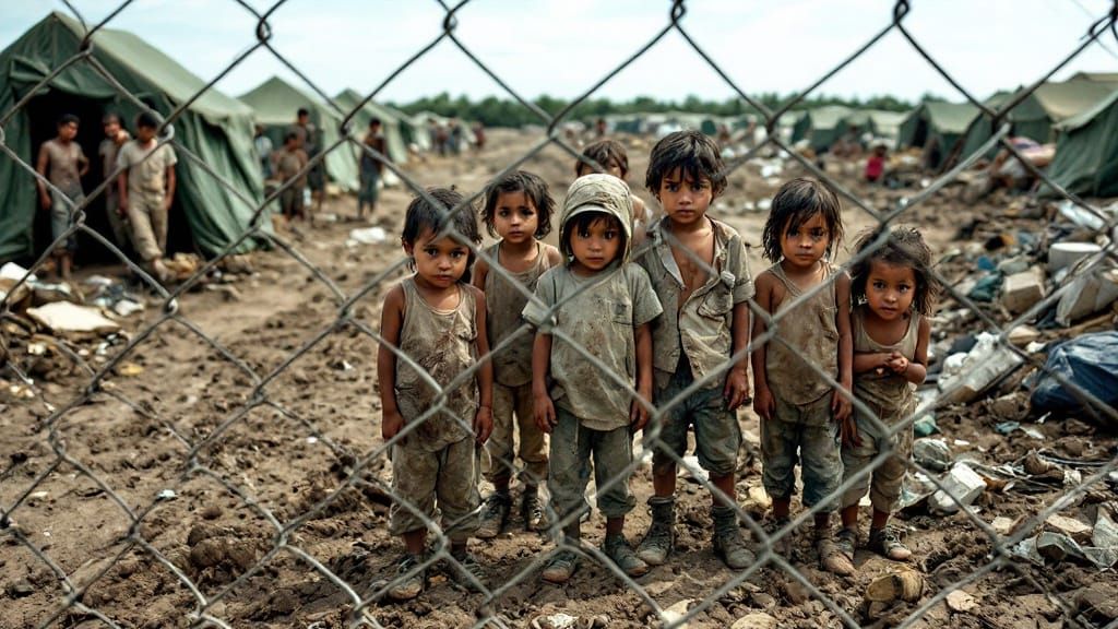Latino Children Behind Fence: Journalist Photograph