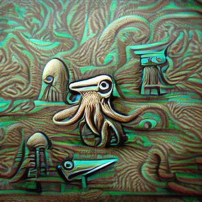 Surreal Woodcut of Squid Game in 8k