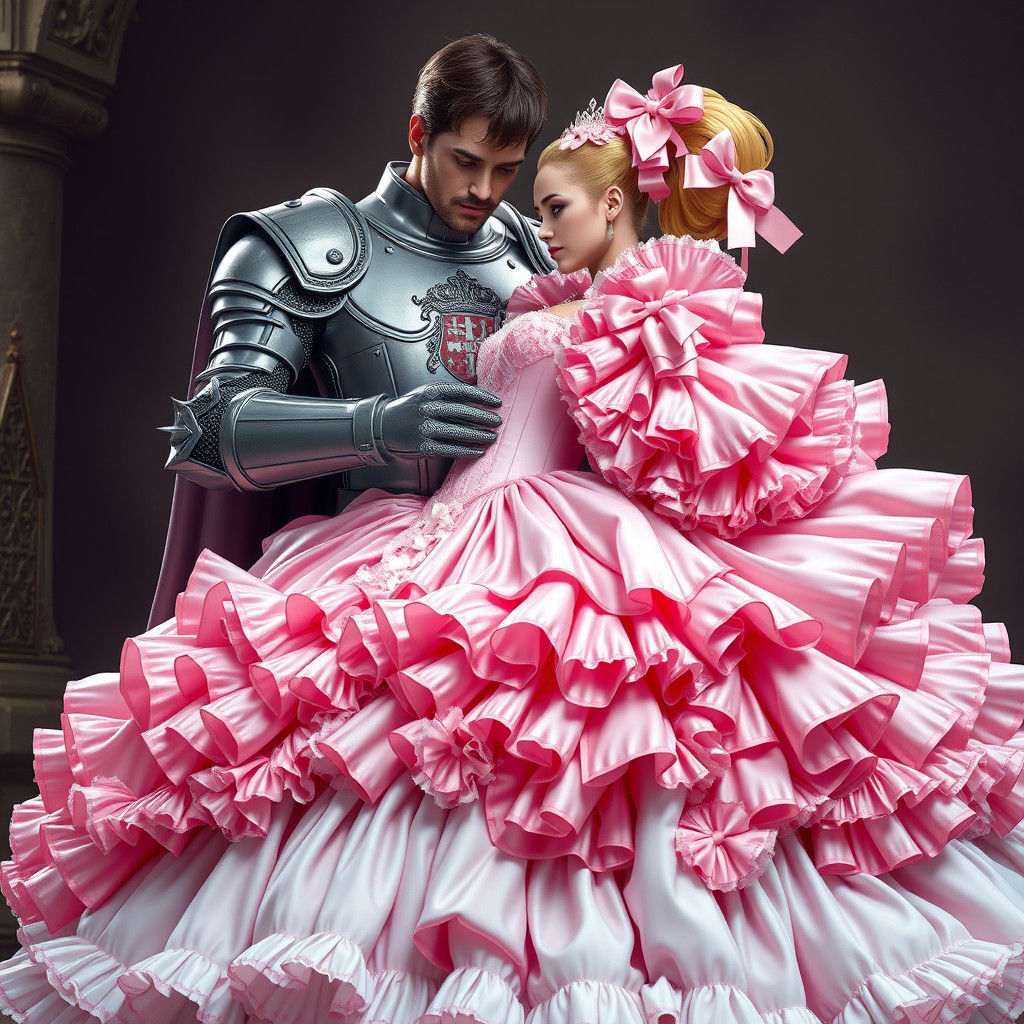 Knight Tightens Princess Corset in Frilly Gown