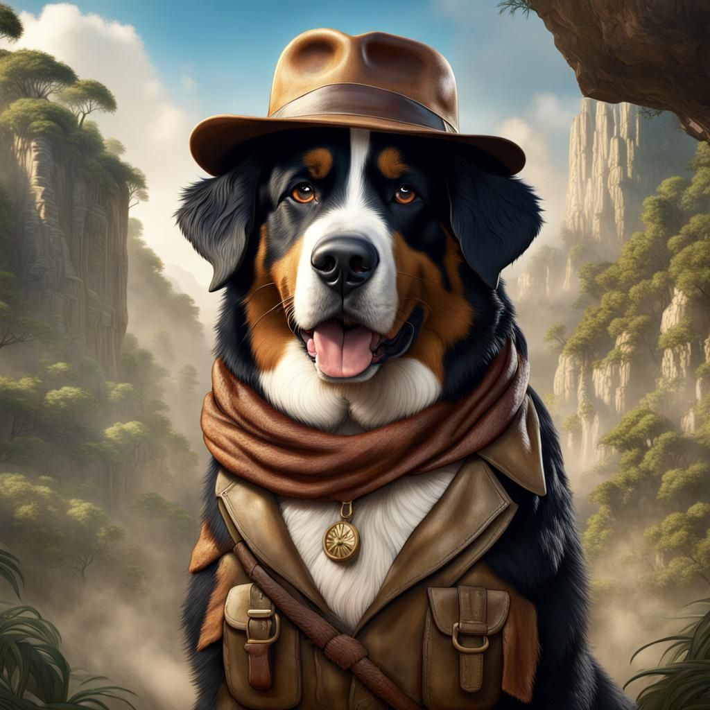 Bernese Mountain Dog as Indiana Jones