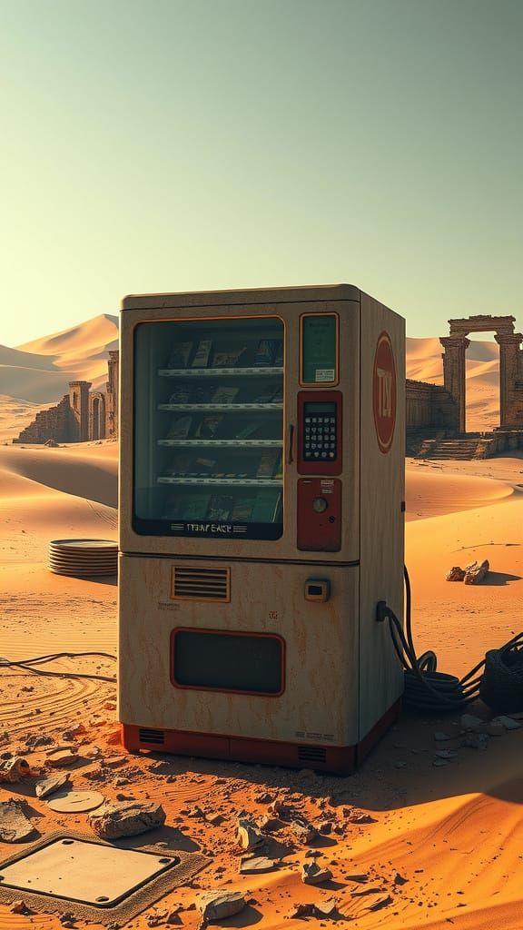 Desert Vending Machine in Retrofuturistic Style