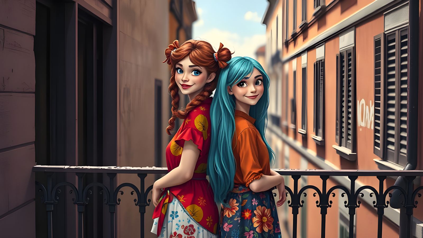 Whimsical Women on a Roman Balcony