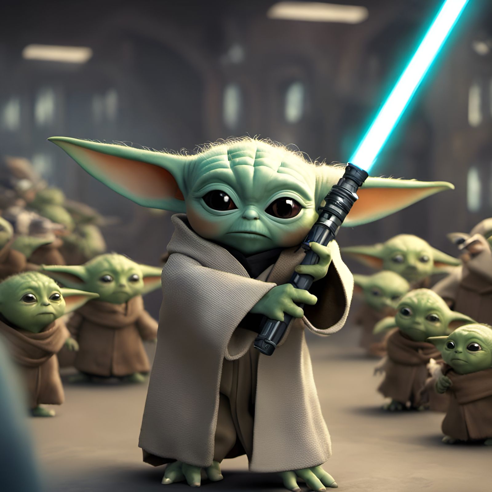 Grogu prepares to defend a group of young Wisentarans