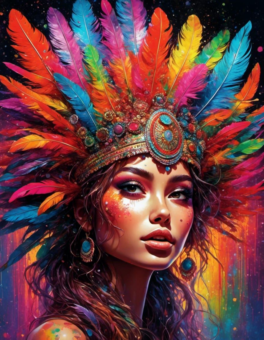 Colorful Melting Feathers in Vase, Ultra Detailed