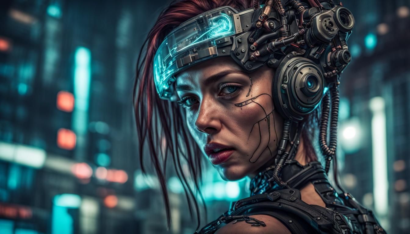 Hyperrealistic Cyberpunk Woman in Cinematic Style