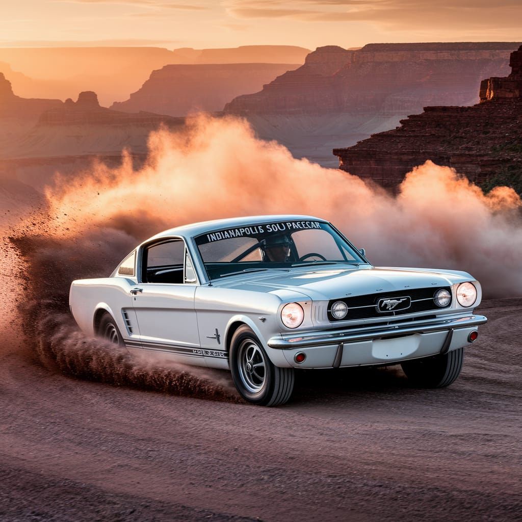 Ford Mustang Races Through Grand Canyon at Dawn