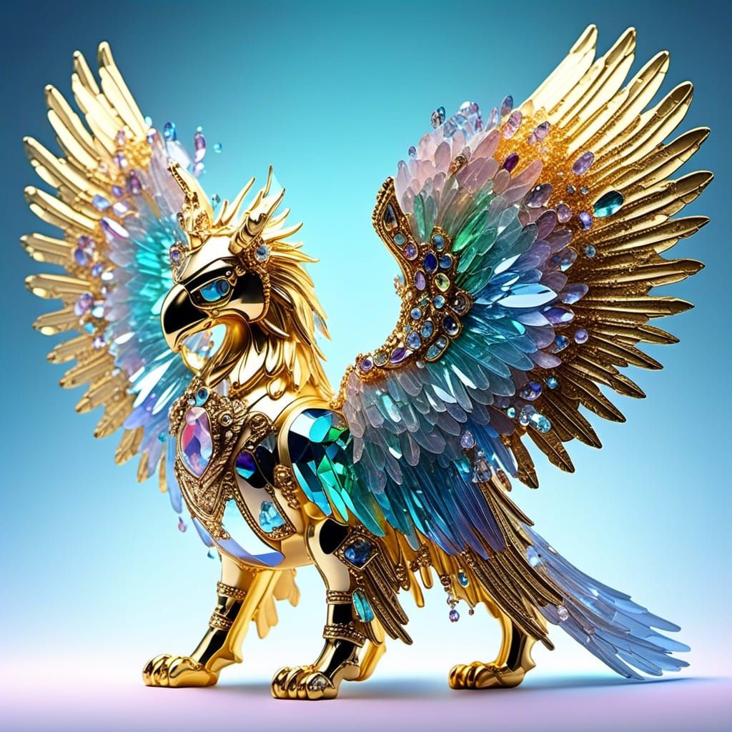 6 FT Golden bejeweld gryphon figurine