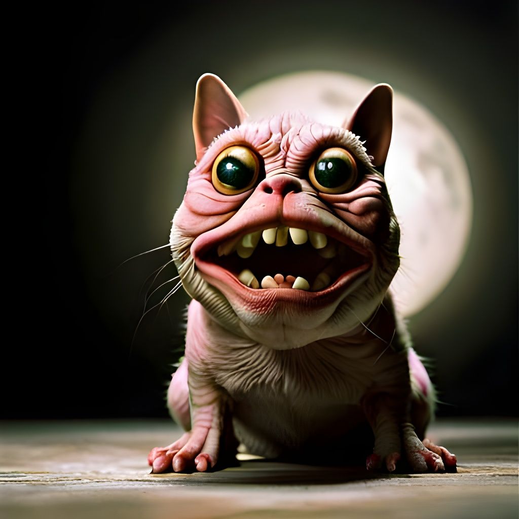 Grotesque Cat in Dark Room: A Sinister Film Still