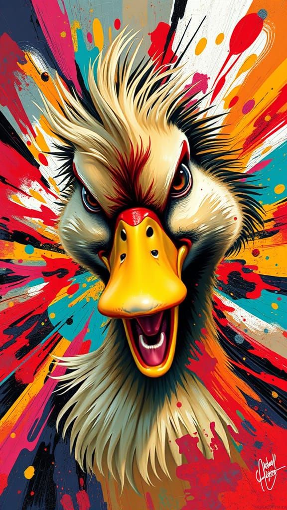 Vibrant Abstract Portrait of an Angry Duck