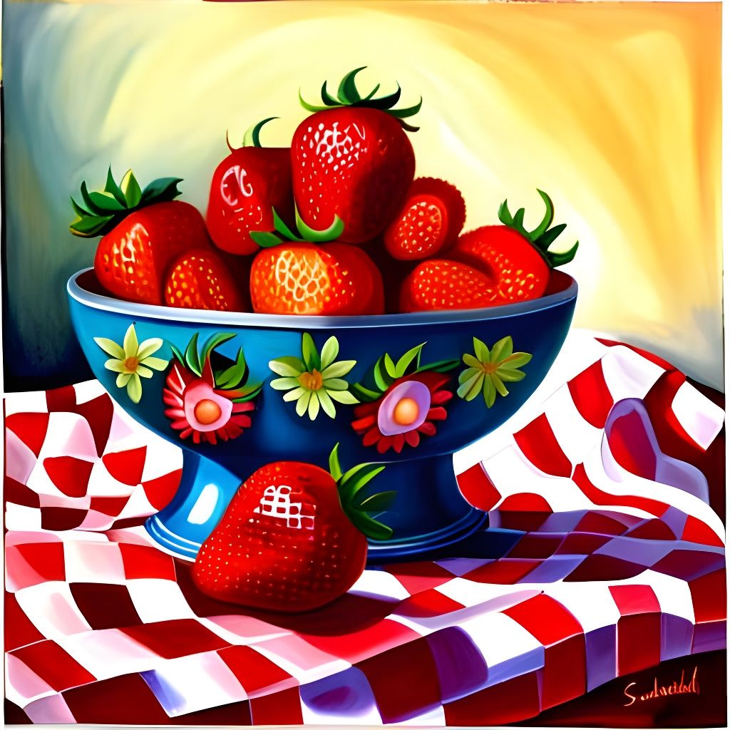 Strawberries in Ornate Bowl: Digital Fine Art