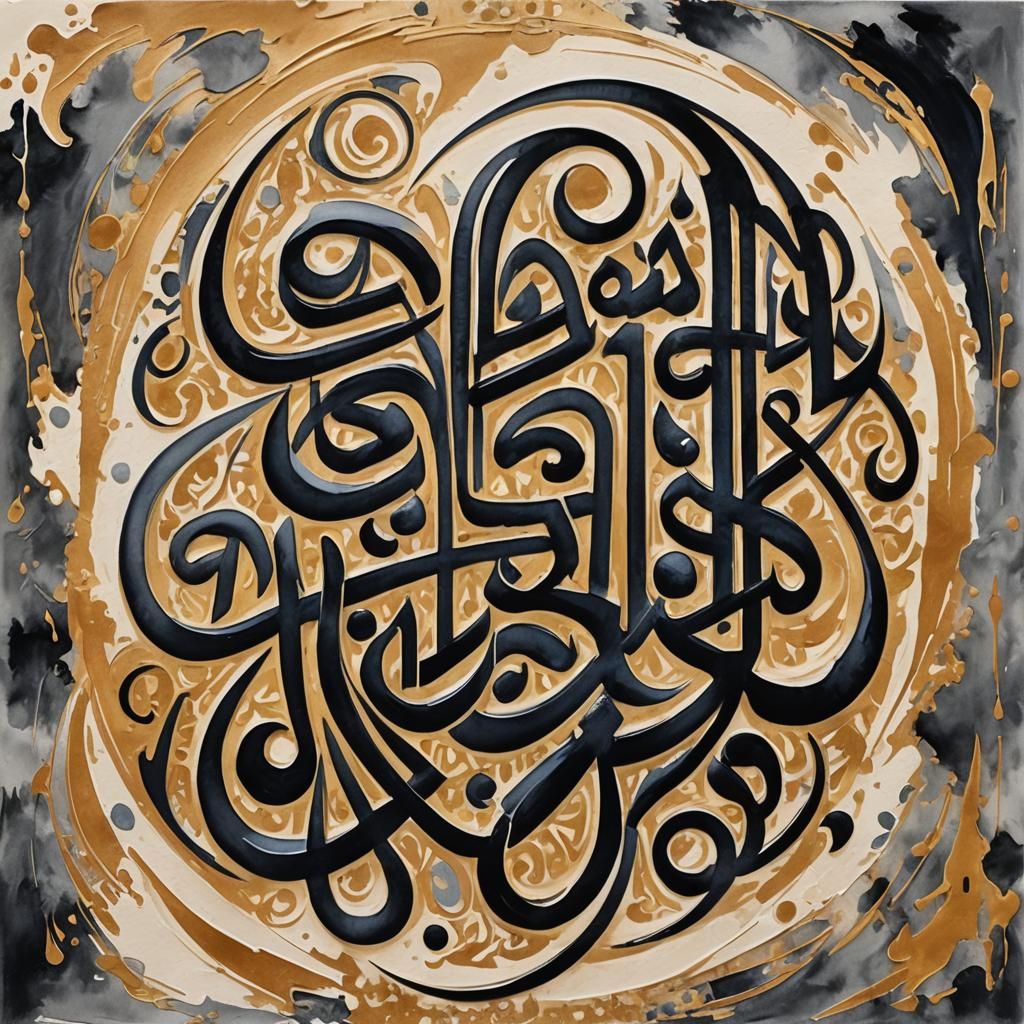 Arabic Calligraphy in Gouache Watercolor Style