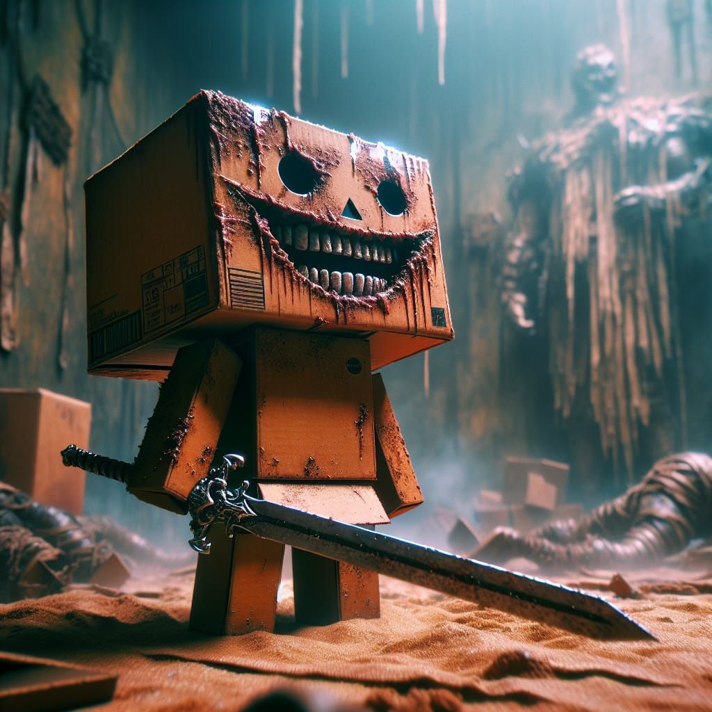 Cardboard Box Warrior in Dystopian Aftermath