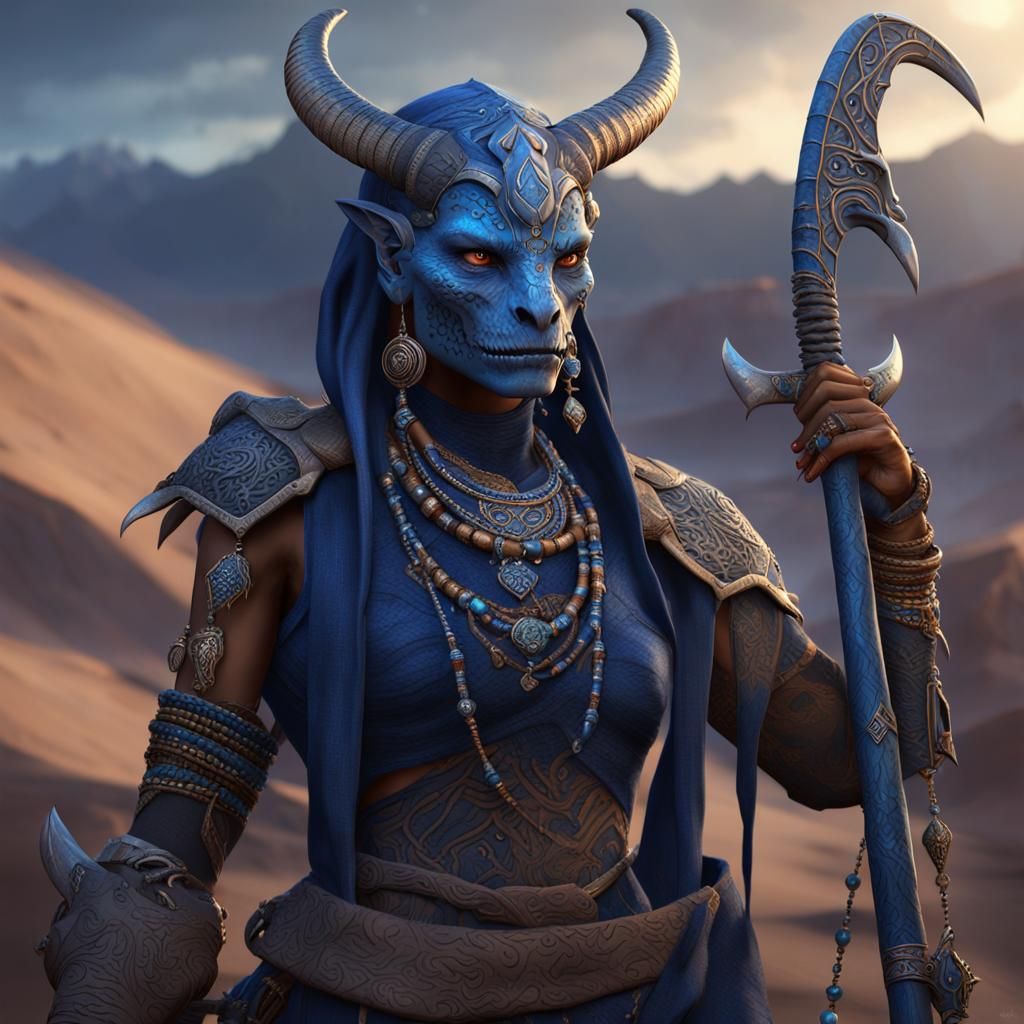 Dragonborn Female Warrior with Scythe, Fantasy Art