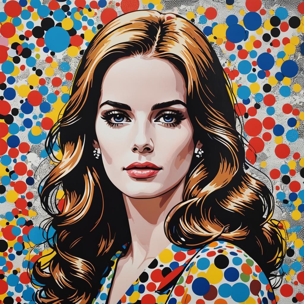 Lana del Rey portrait by Roy Lichtenstein, Ben Day dots, pop-art,