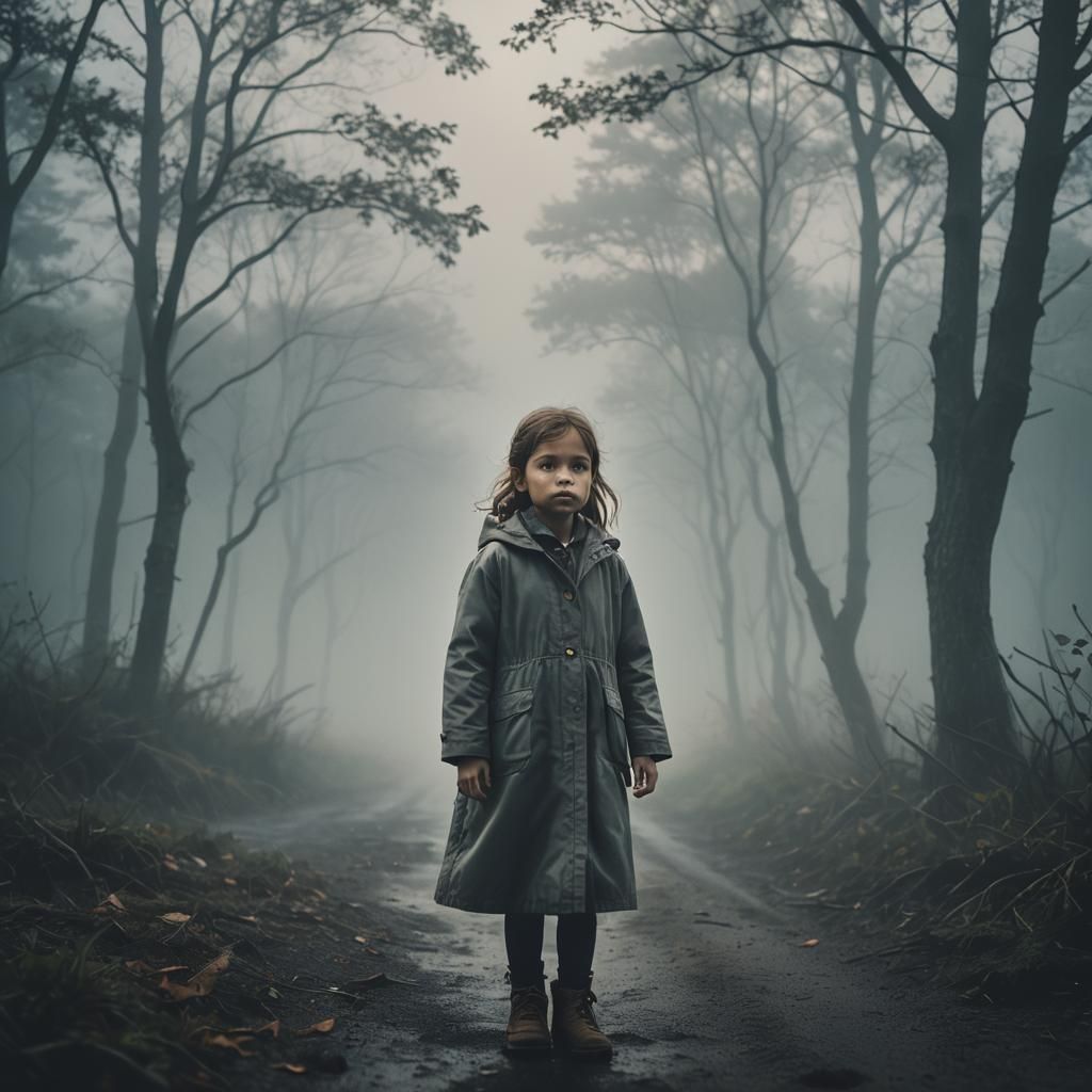 Girl in Fog Cloud: Cinematic Film Still