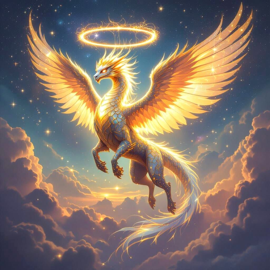 Celestial Dragon-Lion-Phoenix Descends in Starlight