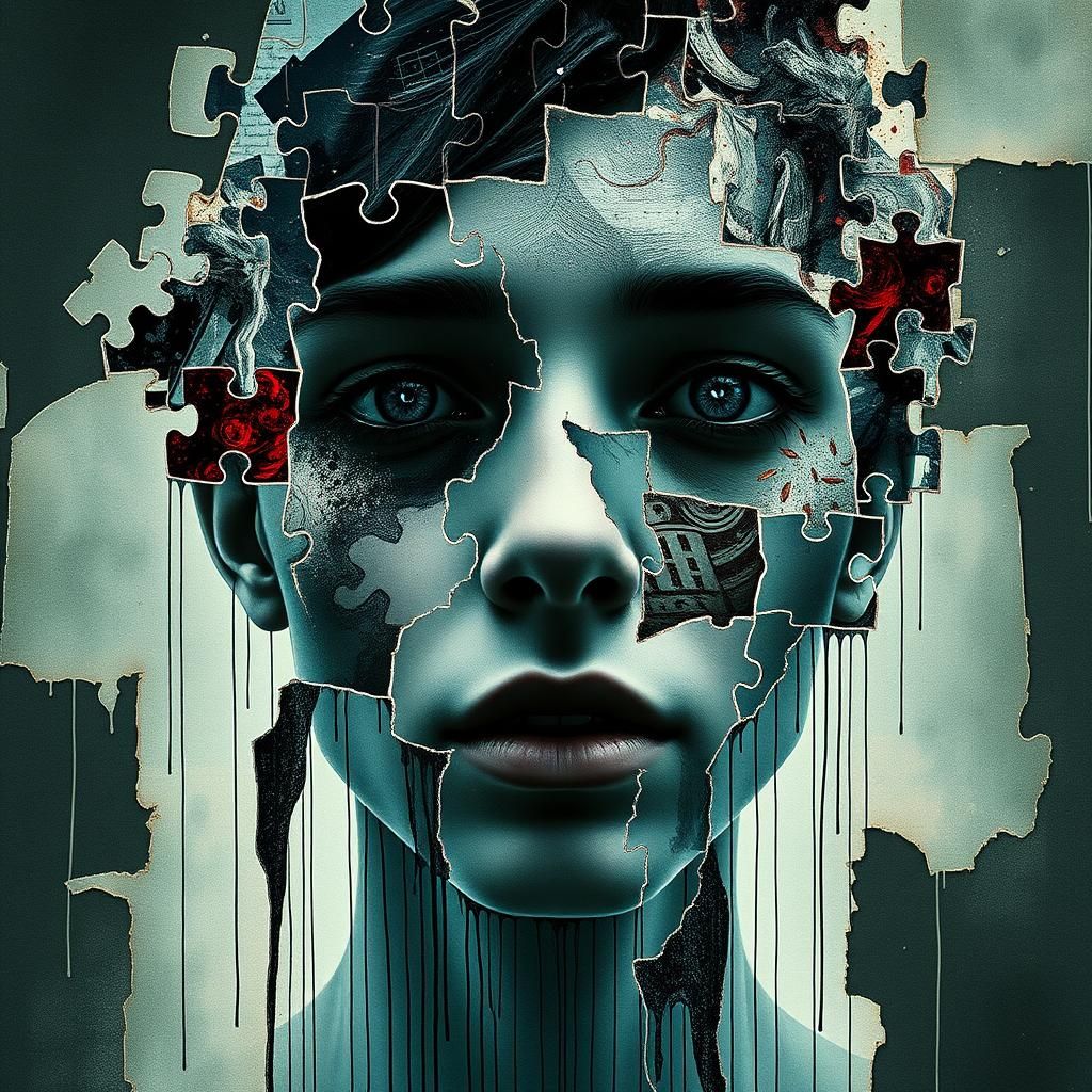 Fragmented Face: A Surreal Digital Puzzle Collage