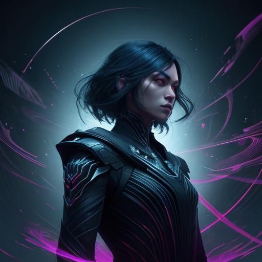 Humanoid Figure with Reflective Face in Cyberpunk Style