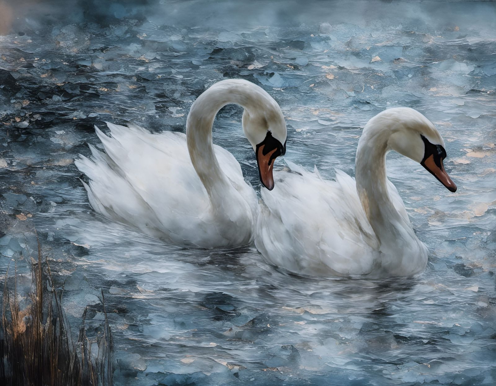 Hyperrealistic Swans at Sunset with Alcohol Ink Effects