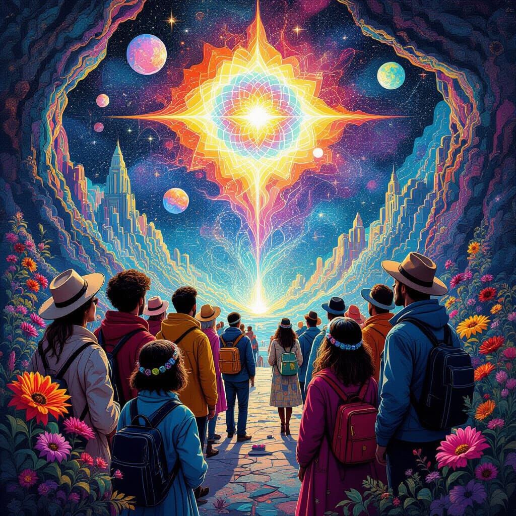 Psychedelic Cosmic Illustration in Holographic Astral Style