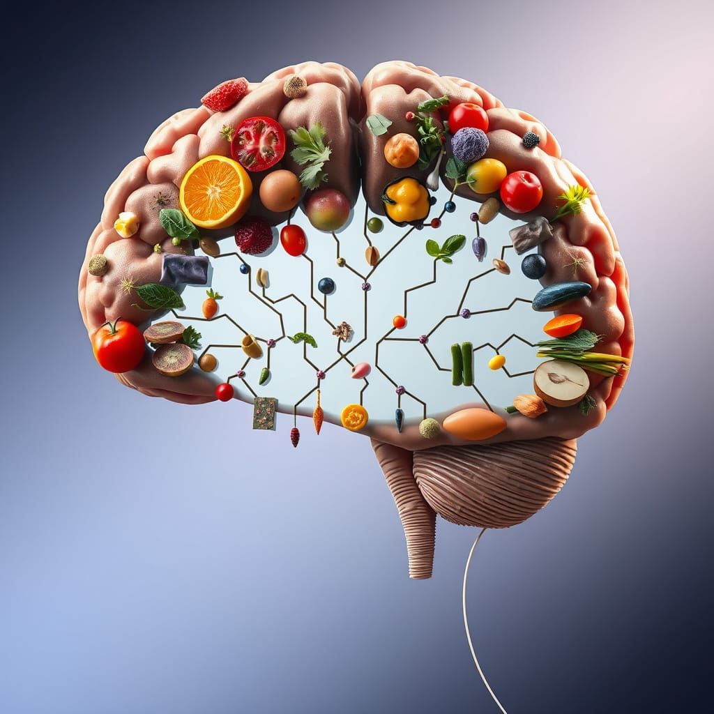 Brain Filled with Healthy Food: Mindful Eating Concept