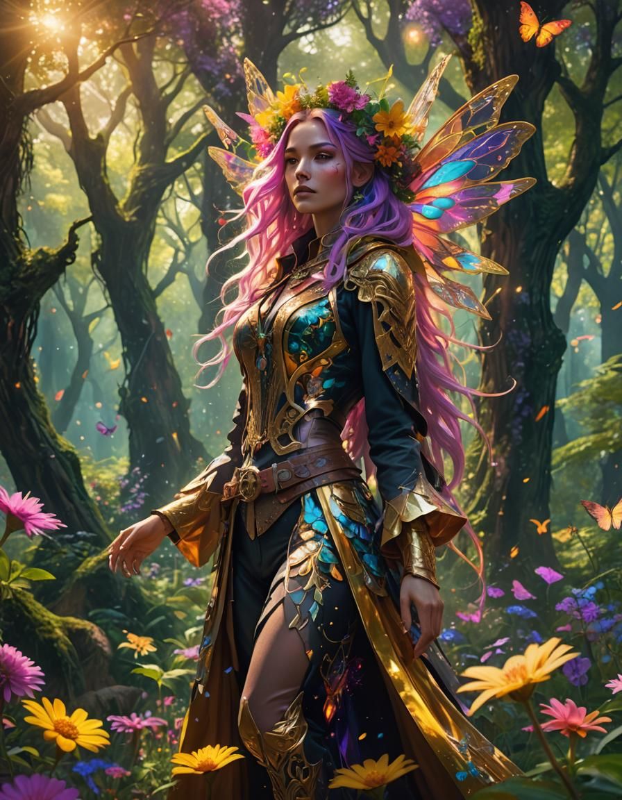 Chronomancer in Magical Forest with Fairy Wings