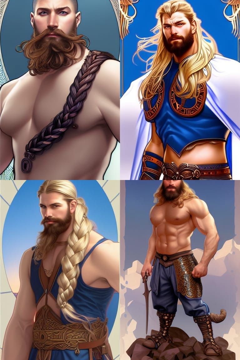 Armored Norse Warrior Portrait in Art Nouveau Style