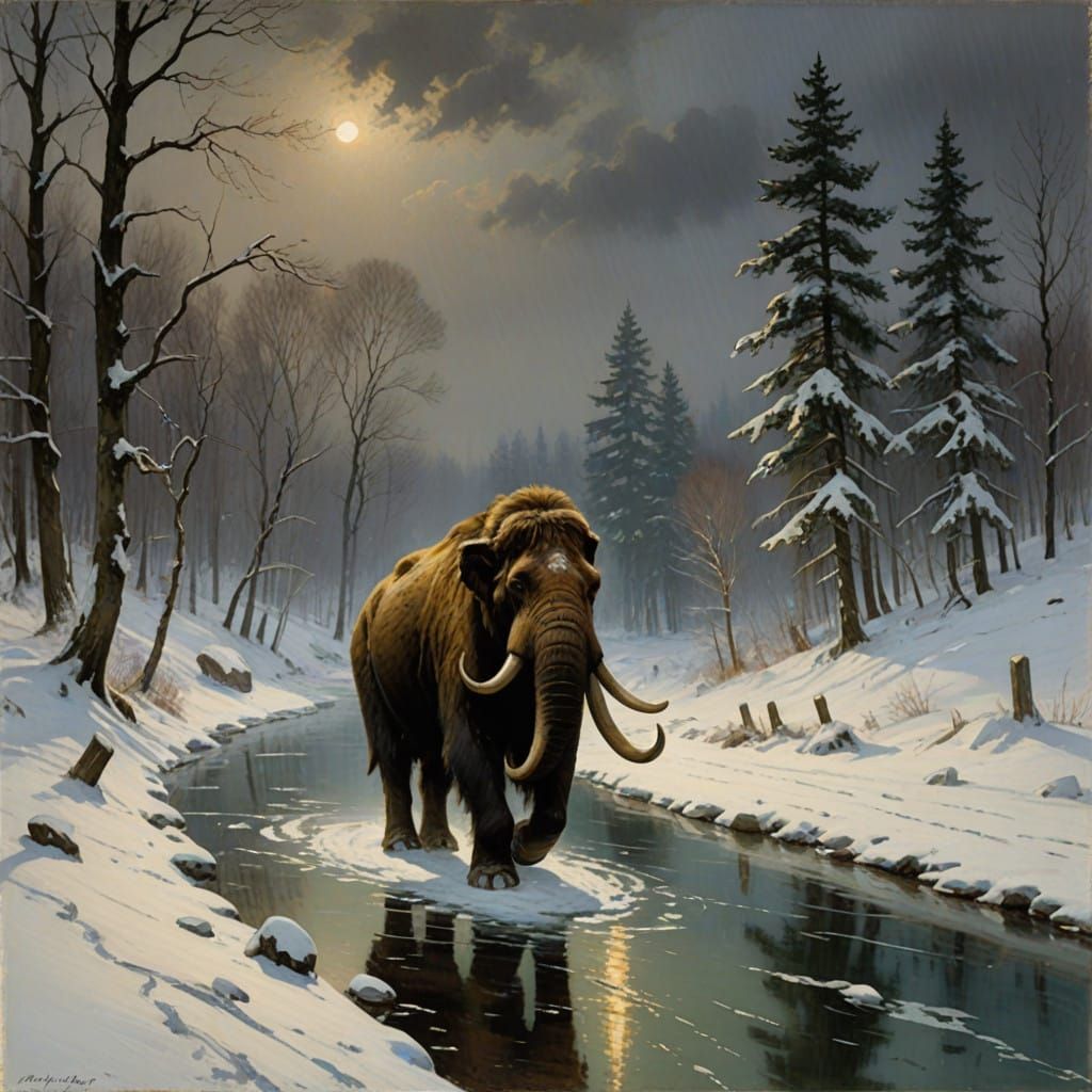 Majestic Woolly Mammoth in Winter Wonderland