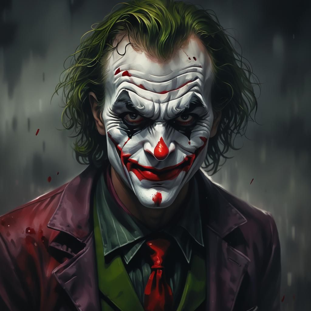 Dark Joker Portrait in Digital Painting Style