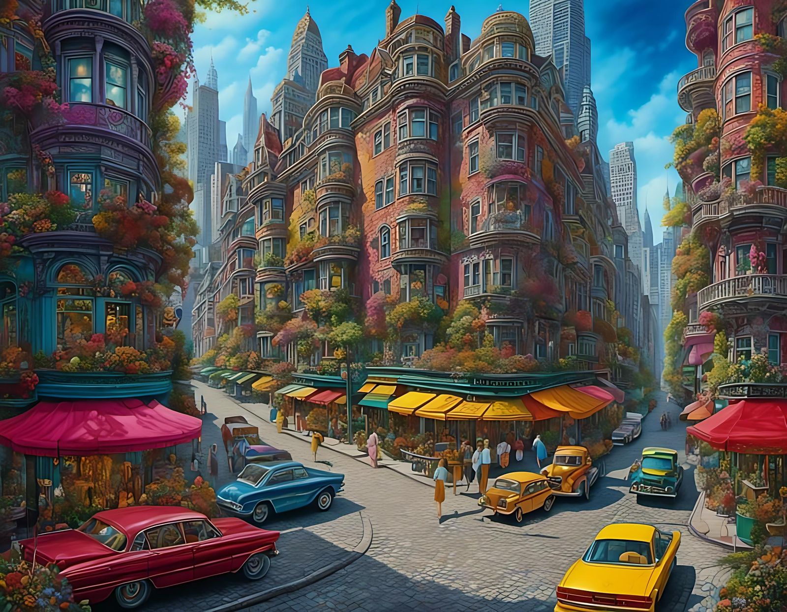 Aristocratic Neon Street Scene in Business District