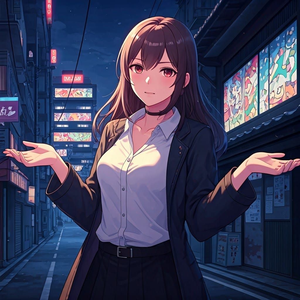 Cinematic Anime Girl Exudes Attitude in Front of Vibrant Str...