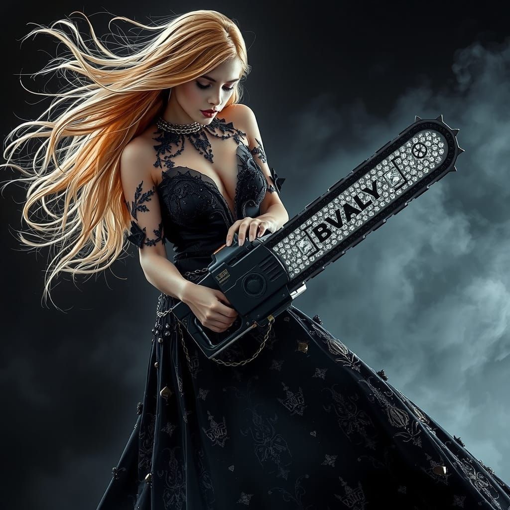 Diamond Chainsaw: Hyperrealistic Dark Mist Portrait