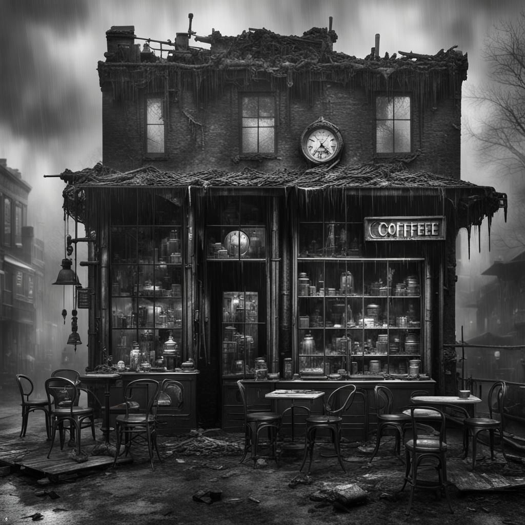 Goth Model in Coffee Shop: Black and White Photography