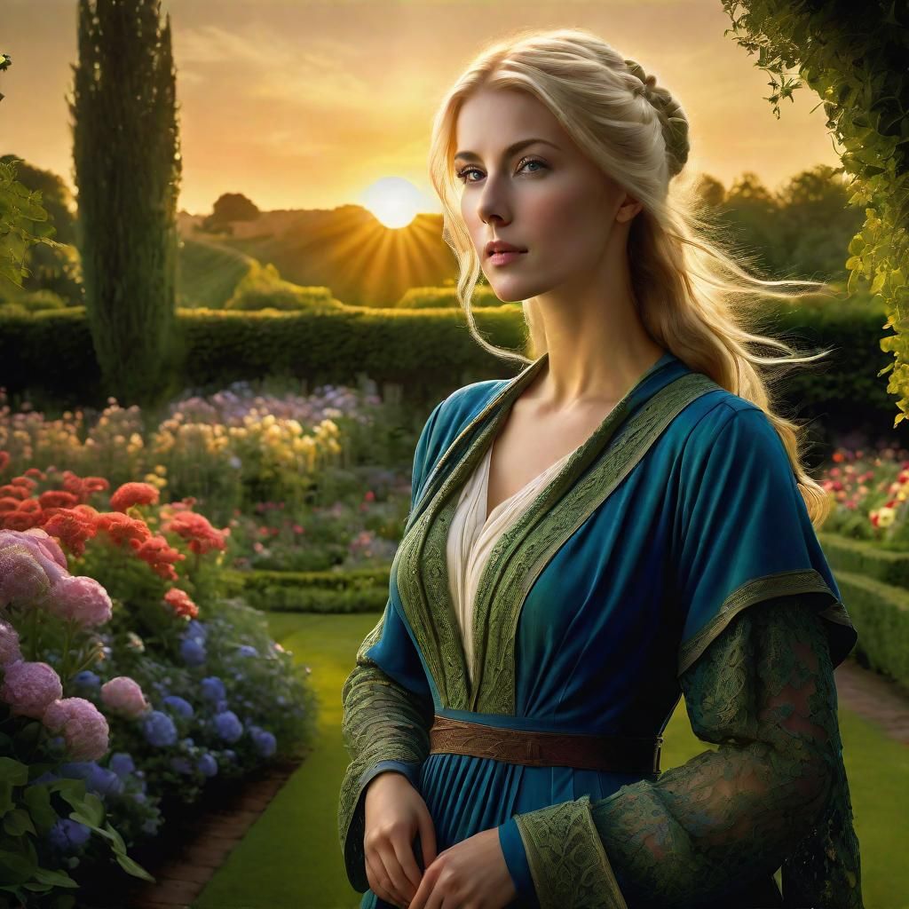 Renaissance Portrait of Woman in Flower Garden