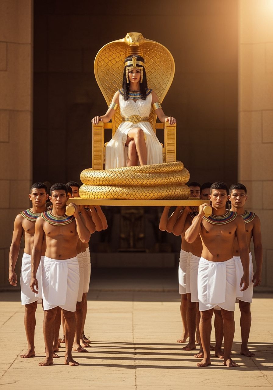 Egyptian Queen on Cobra Throne in Golden Light