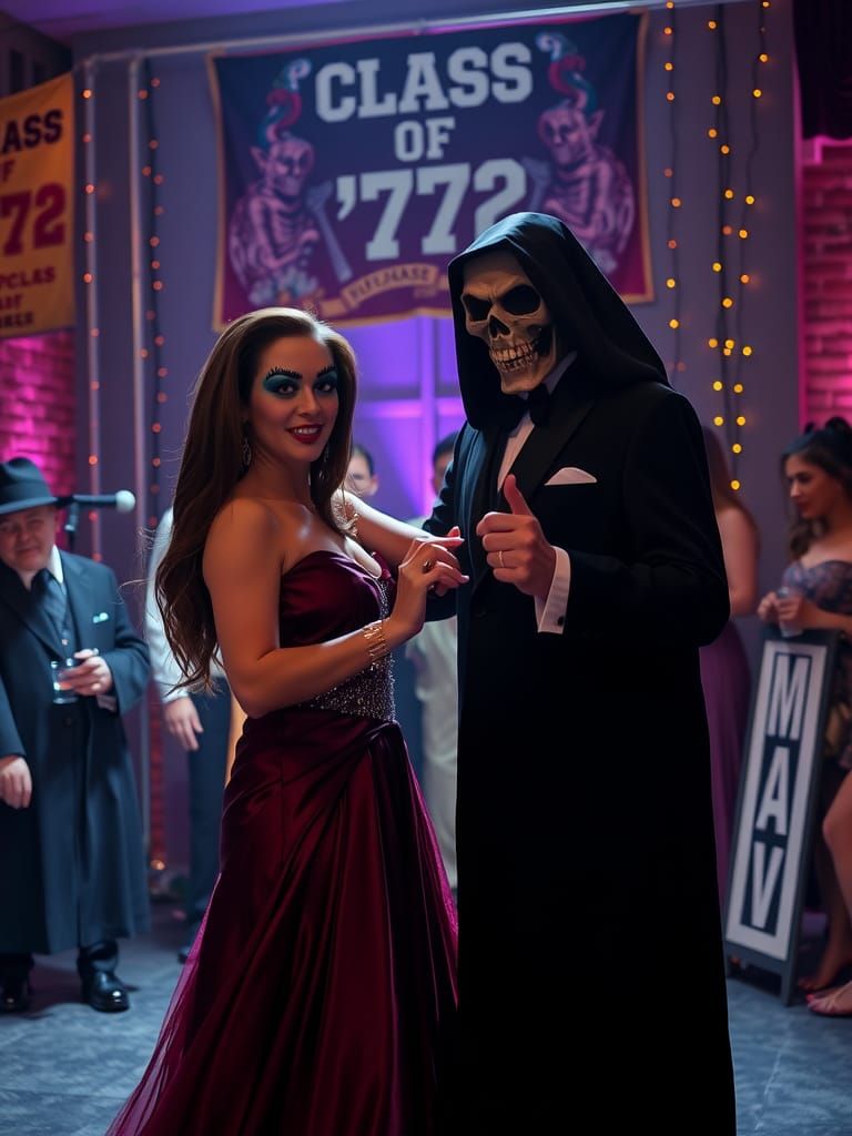 Grim Reaper and Medusa at High School Prom