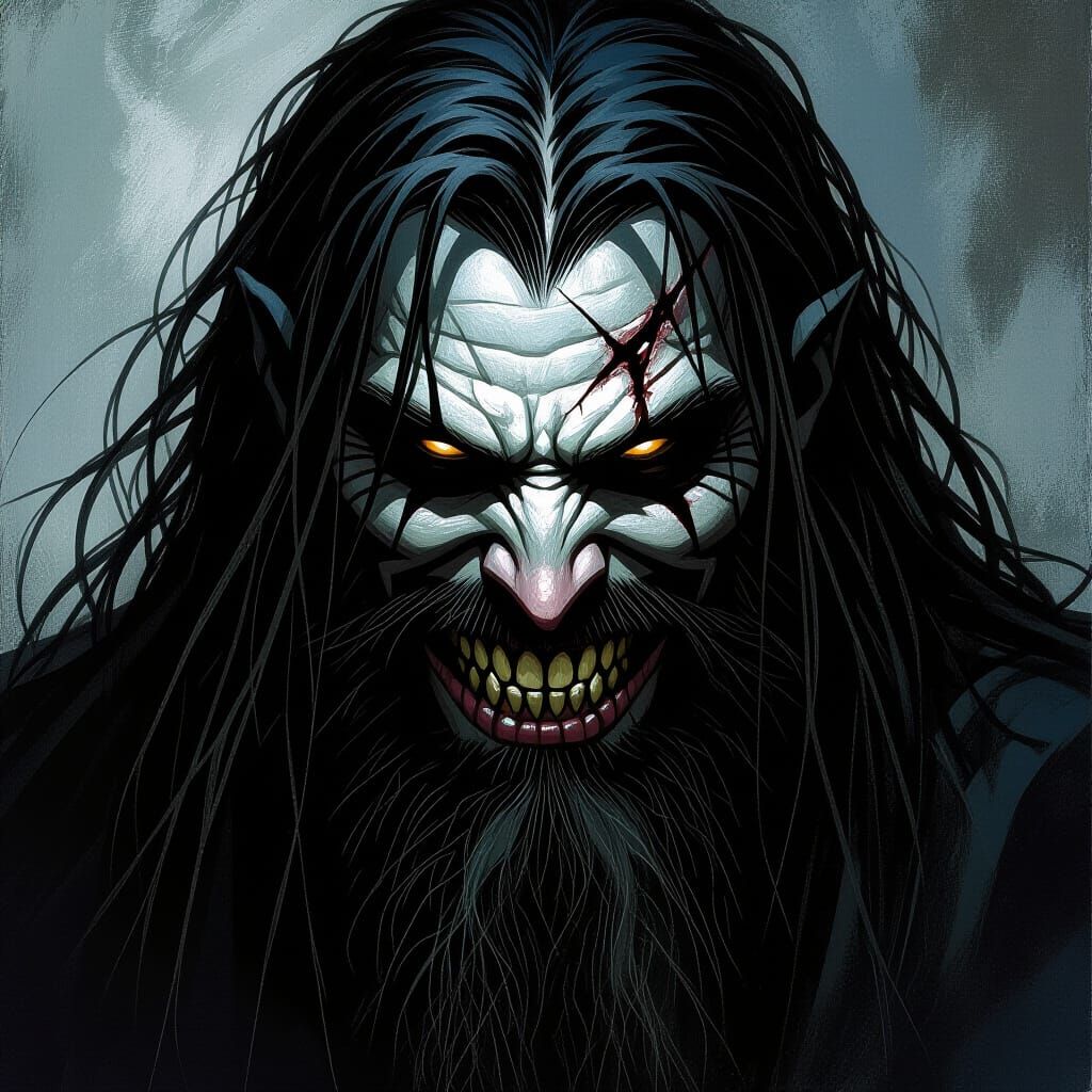 Dark Fantasy Portrait of Menacing Ahmon with Glowing Eyes