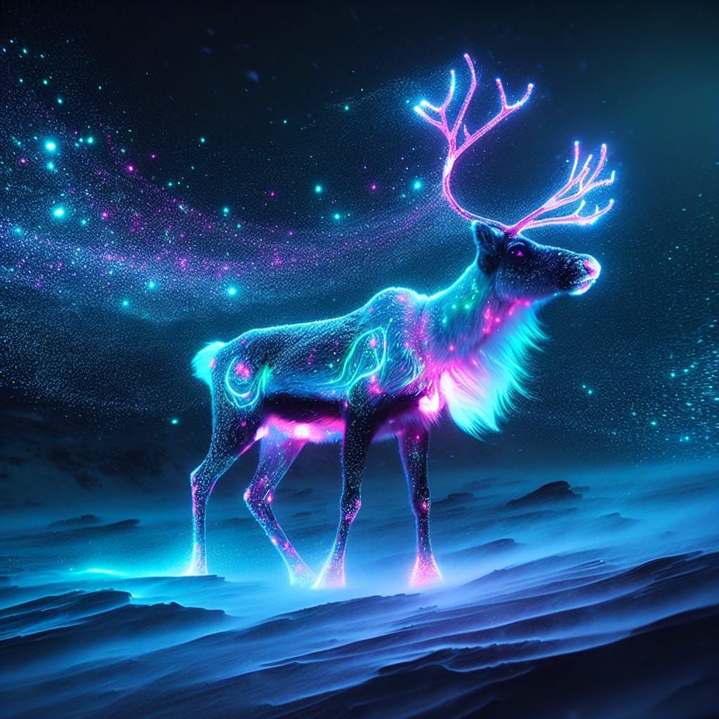 Luminescent Reindeer in Bioluminescent Snowfall