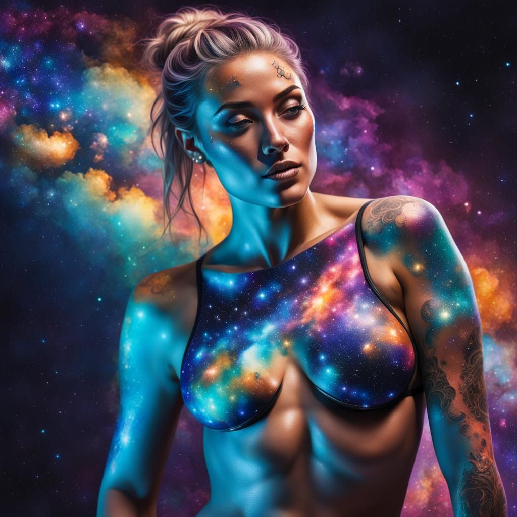 Woman with Galaxy Tattoo in Splash Art Style