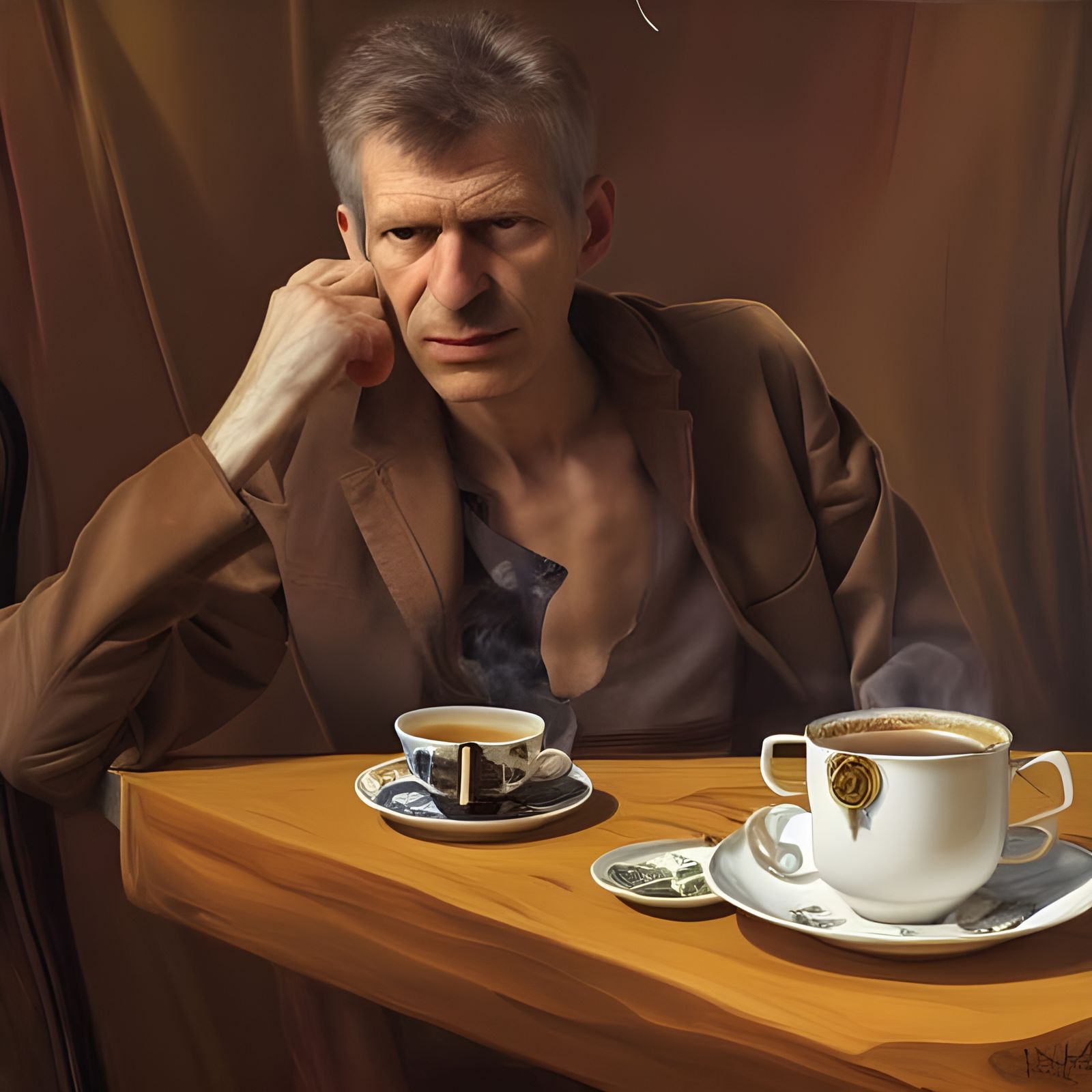 Beautiful Man in Cafe: Photorealistic Digital Portrait