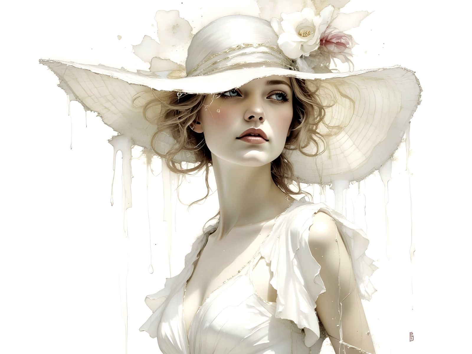 Elegant Woman in White on a Muted Background