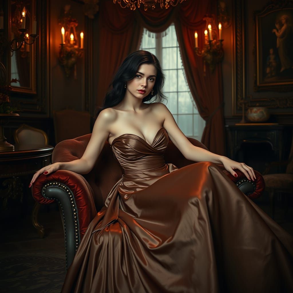 A girl Radiating sensuality in a room, barroque style