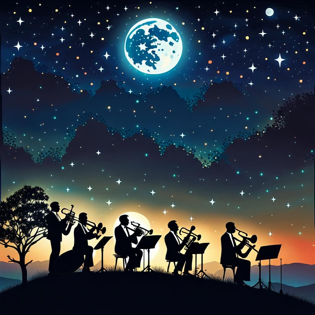 Jazz Band Silhouetted Under a Texas Moon