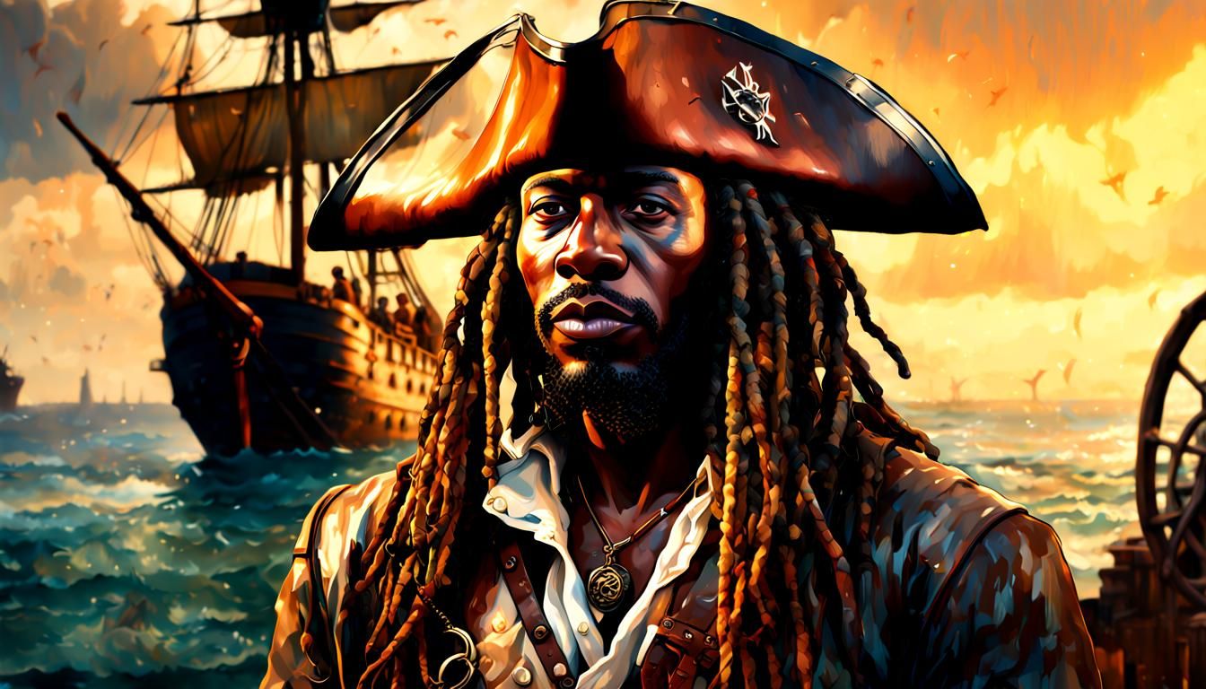 Hyperrealistic Jamaican Pirate Spotting Ship