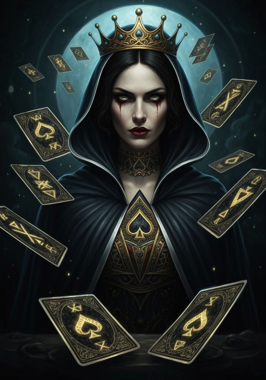 Queen of Spades: Foreboding Regal Figure in Oil Painting Sty...