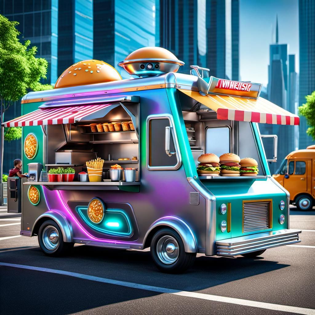 Futuristic Food Truck for Chibi Aliens in Hyperrealism