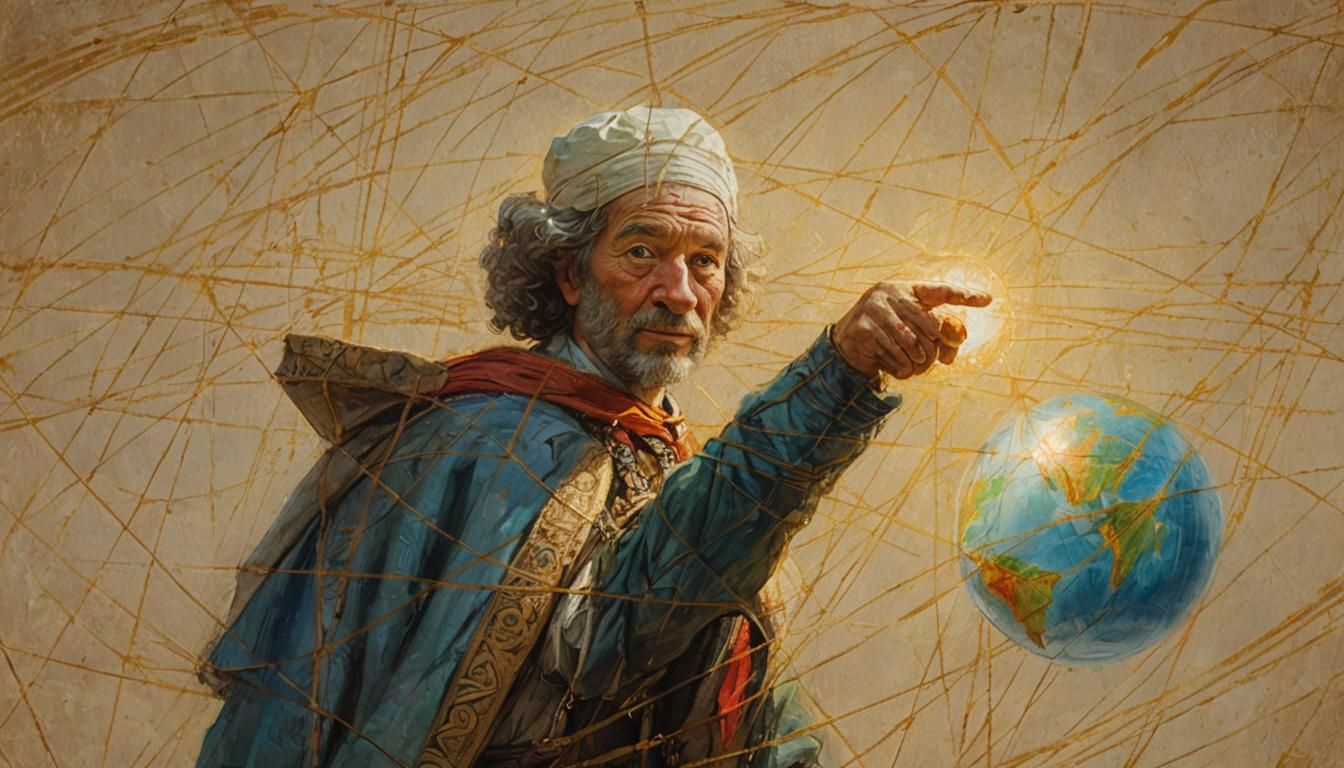 Vibrant Oil Painting of a Person Pointing to Earth